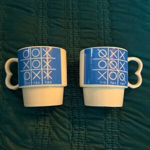 Vintage Tic-Tac-Toe coffee mugs, tea cute antique tic tac toe game cups teacup